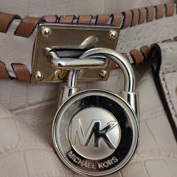MICHAEL KORS Beige Croco Large Hamilton Whip-Stitch Chain Shoulder Bag  Satchel - Picture 3 of 15